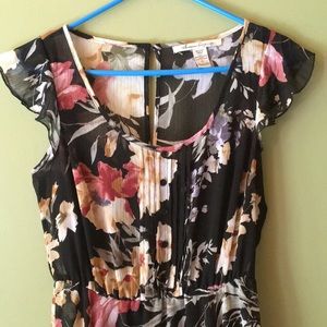 American Rag black floral dress w/black underslip.